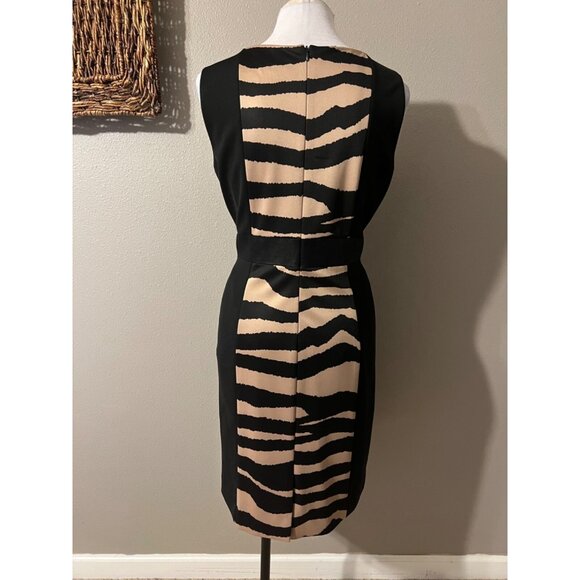 Tahari Dress 10 Black Brown Panel Career Church Stretch Sheath Sleeveless - Picture 6 of 11